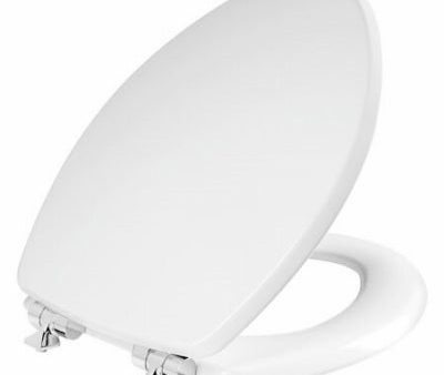 Benton Elongated Wood Toilet Seat – White Enamel – Slow Close Chrome Hinges For Discount