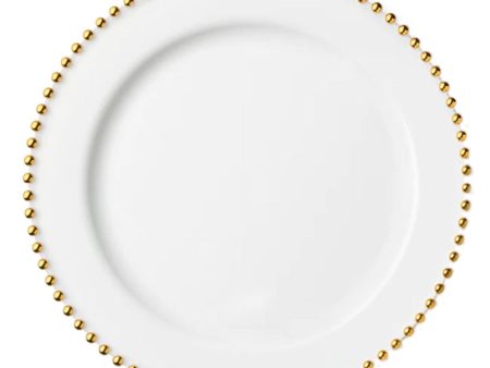 Beaded Premium Plastic Round Plates – White With Gold Trim - 10.75  – Set of 10 For Discount