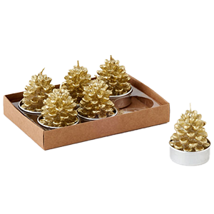 Gold Pinecone Boxed T-lights – 1.75  – Set of 6 Discount